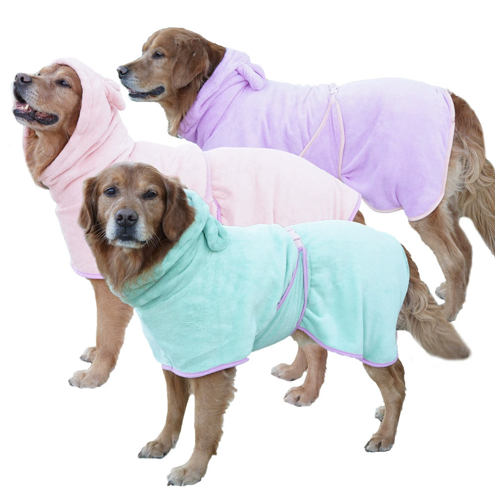 Hooded Coral Fleece Dog Drying Robe with Buckle, XS to XL