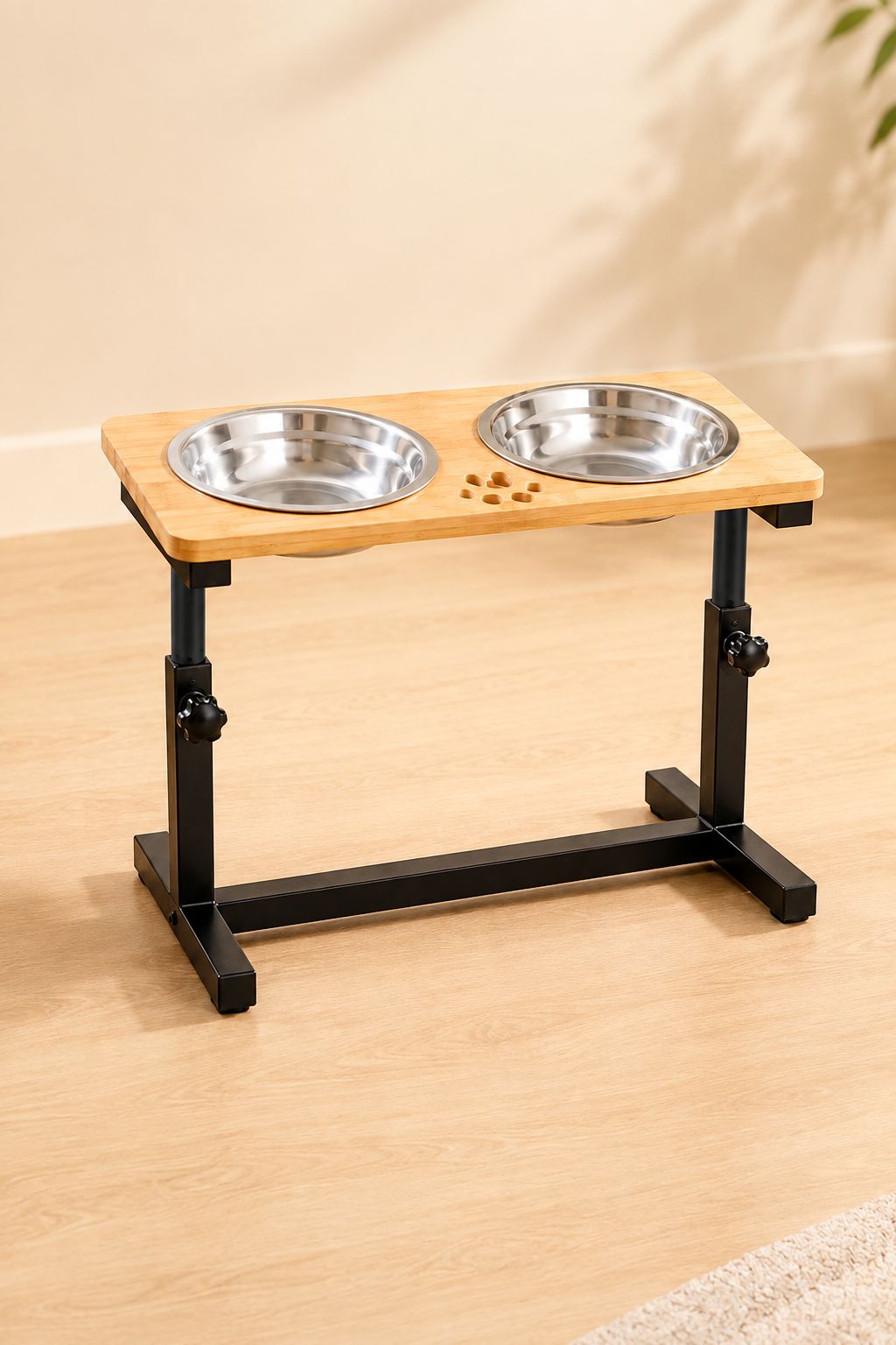 Adjustable two-bowl feeder, text-removal and portrait resize