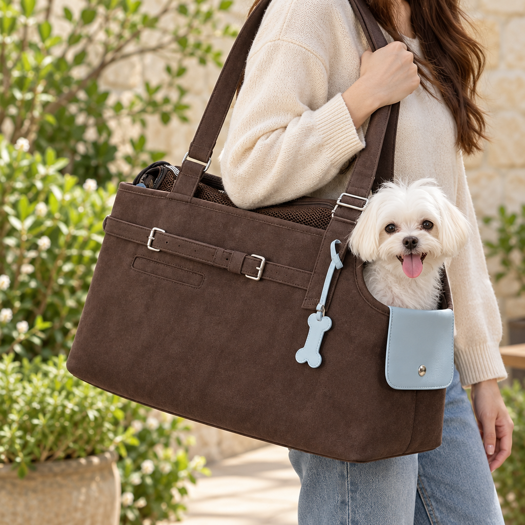 Suede Pet Tote Shoulder Bag – Stylish Dog and Cat Carrier in 3 Sizes for Small Dogs up to 4 kg and Cats up to 6 kg