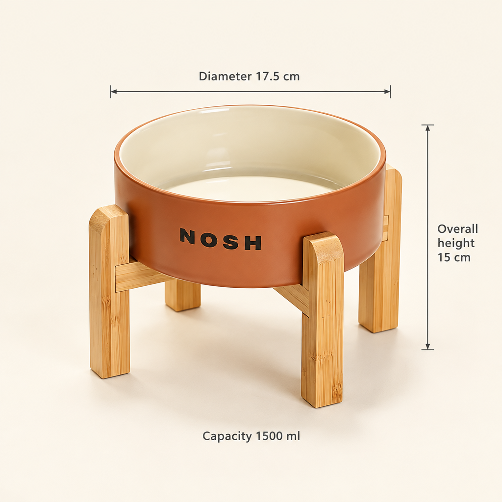 Ceramic Dog Bowl - Wide, Heavy Food and Water Bowl for Dogs and Cats, Standard or Raised