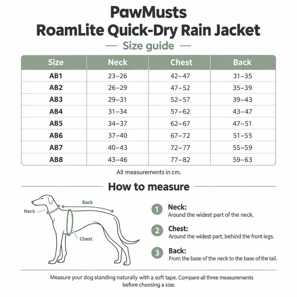 PawMusts RoamLite size guide