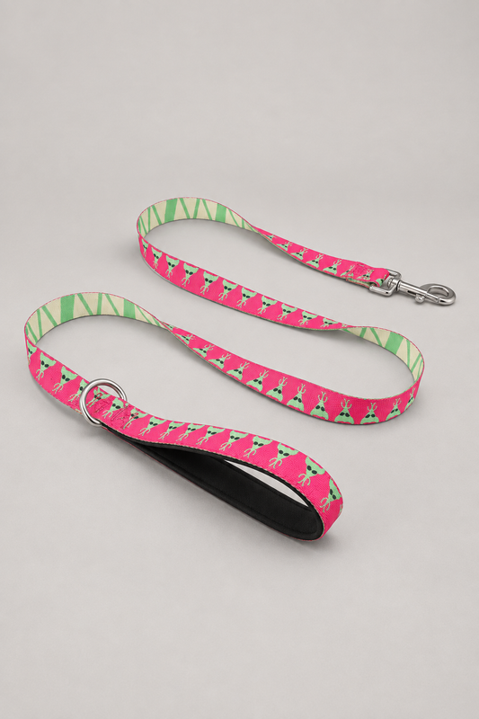Printed nylon dog lead in Pink Alien