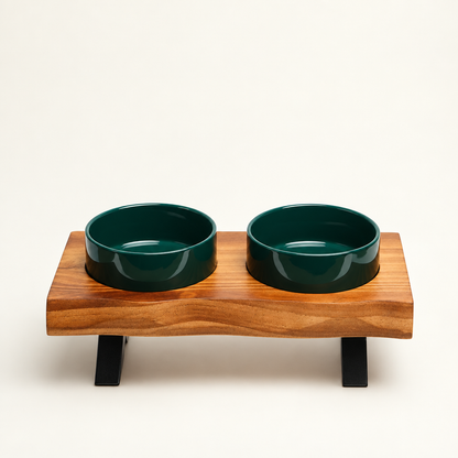 Raised Double Pet Bowl Stand – Ceramic, Stainless Steel or Slow Feeder Bowls