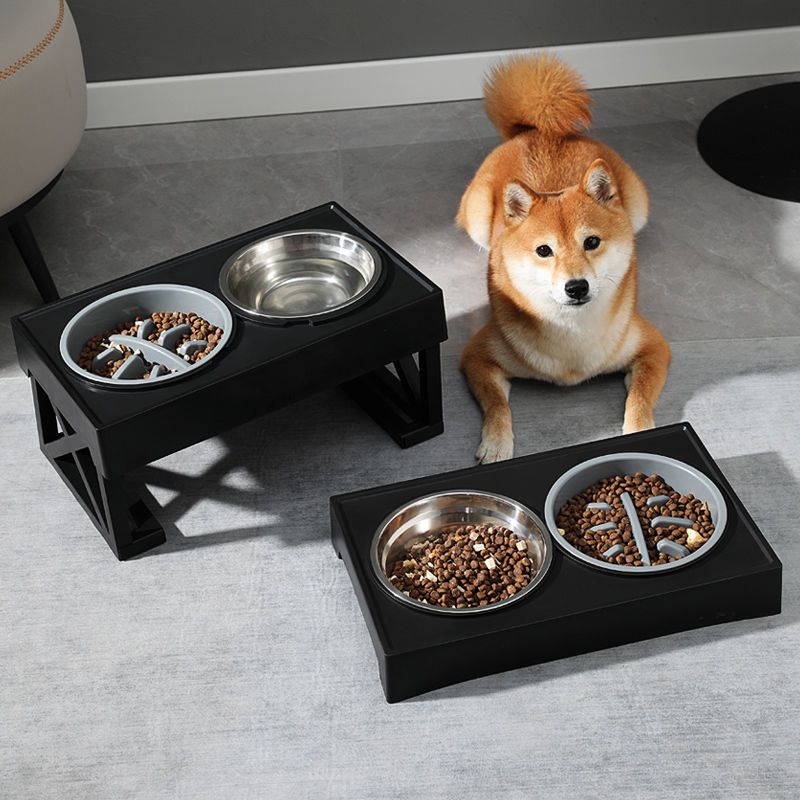 Adjustable Raised Dog Bowl Stand - Elevated Double Feeder with Stainless Steel Bowls for Medium and Large Dogs