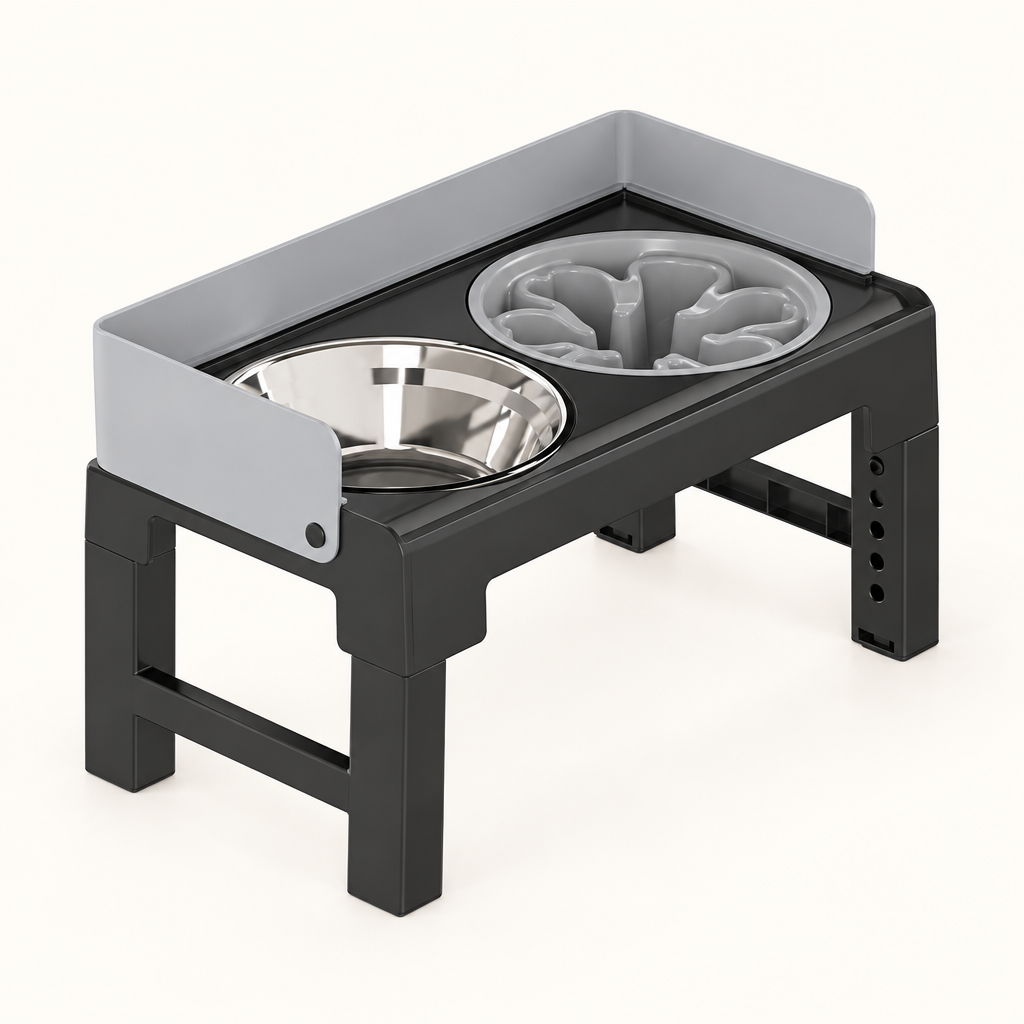 6-Height Adjustable Dog Bowl Stand - Raised Double Feeder with Slow Feeder Option for Large Dogs
