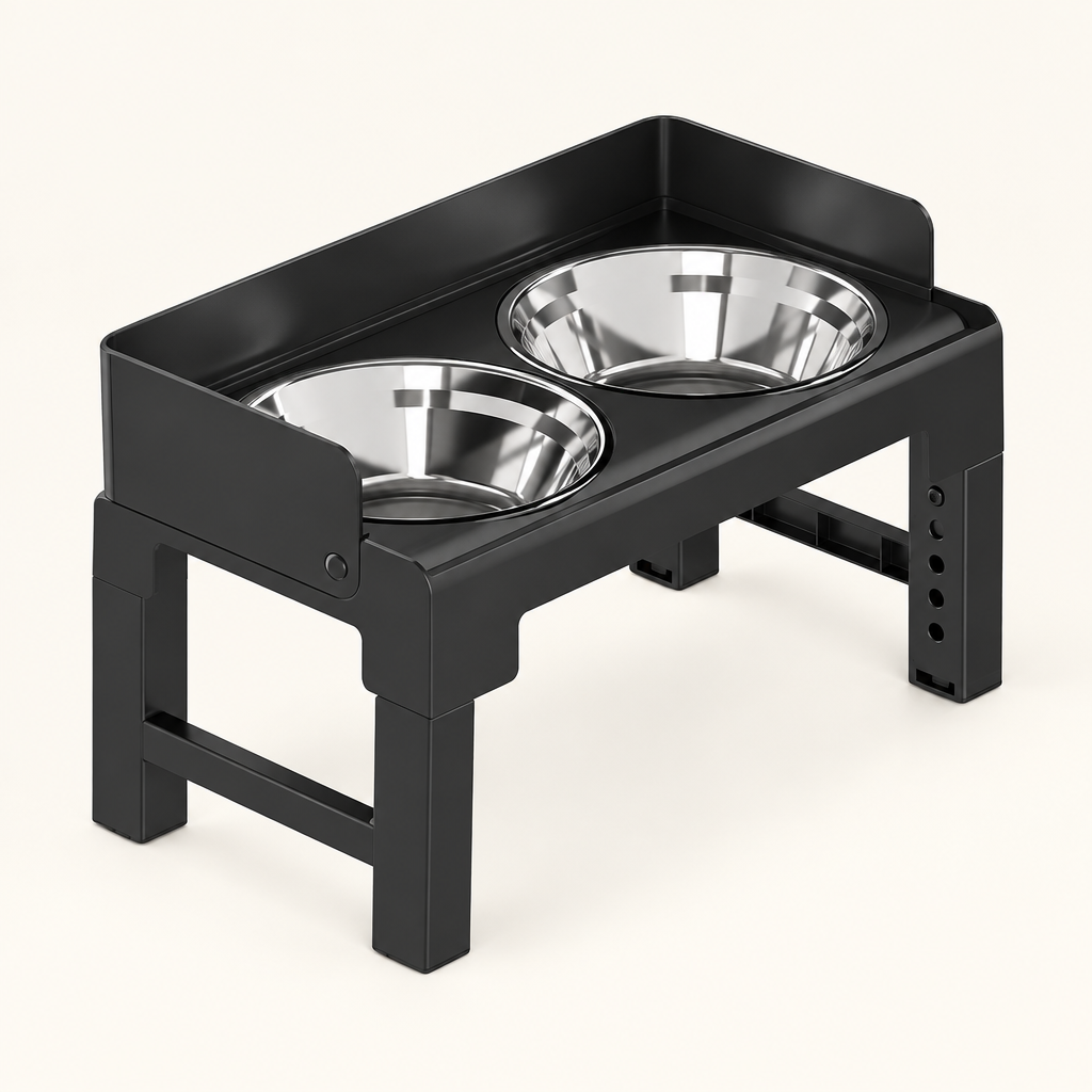 6-Height Adjustable Dog Bowl Stand - Raised Double Feeder with Slow Feeder Option for Large Dogs