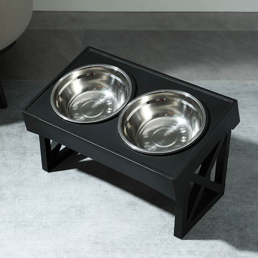 Adjustable Raised Dog Bowl Stand - Elevated Double Feeder with Stainless Steel Bowls for Medium and Large Dogs