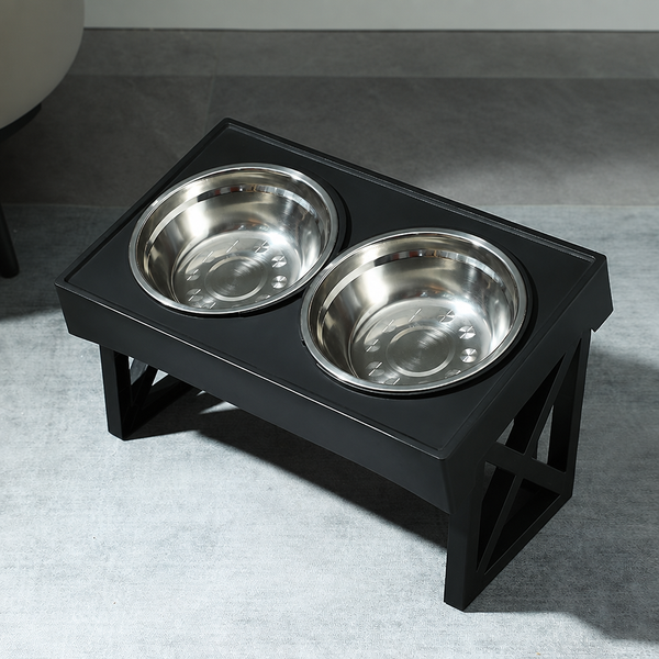 Adjustable Raised Dog Bowl Stand - Elevated Double Feeder with Stainless Steel Bowls for Medium and Large Dogs