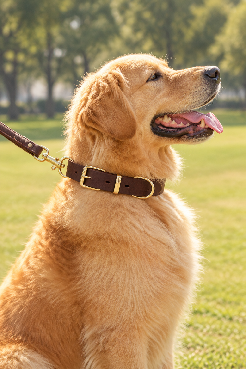 Wide dark brown leather dog collar – view 3