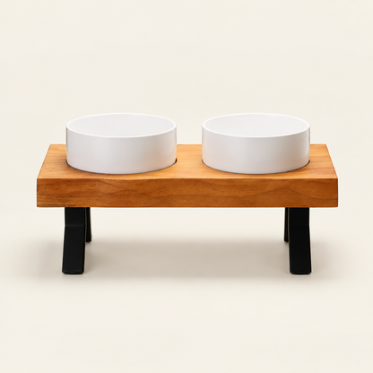 Raised Double Pet Bowl Stand – Ceramic, Stainless Steel or Slow Feeder Bowls