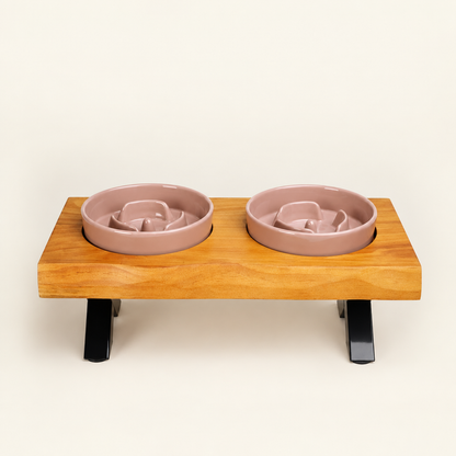 Raised Double Pet Bowl Stand – Ceramic, Stainless Steel or Slow Feeder Bowls