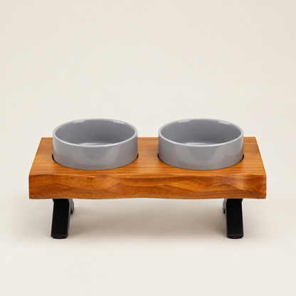Raised Double Pet Bowl Stand – Ceramic, Stainless Steel or Slow Feeder Bowls