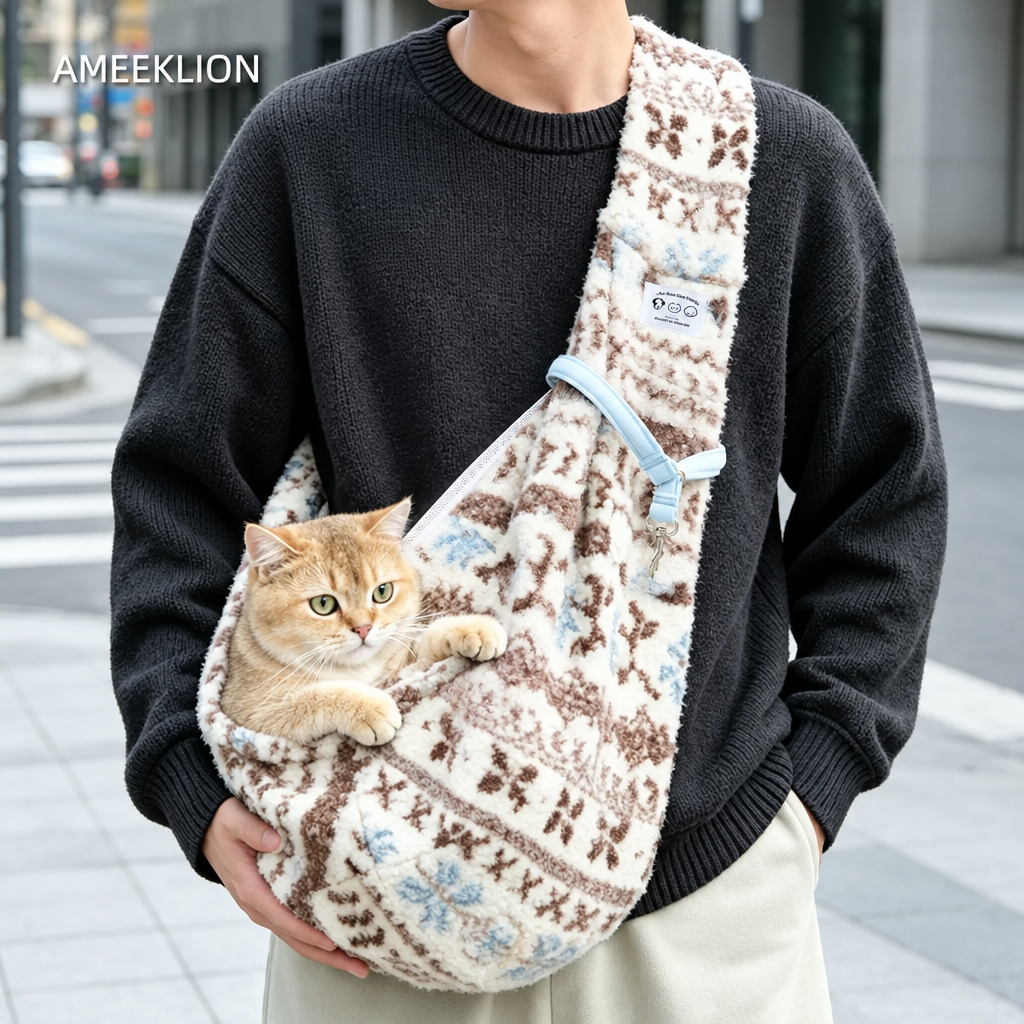 Cradle-Style Pet Crossbody Sling Bag – Hands-Free Breathable Carrier for Small Dogs and Cats