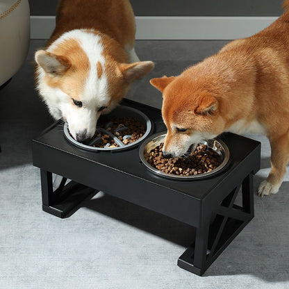 Adjustable Raised Dog Bowl Stand - Elevated Double Feeder with Stainless Steel Bowls for Medium and Large Dogs