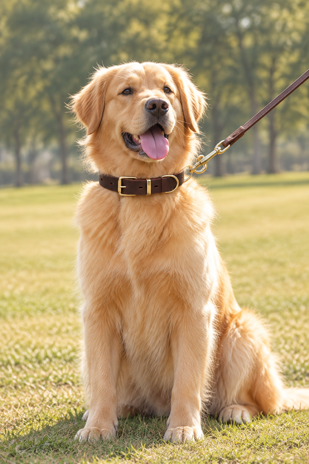 Wide dark brown leather dog collar – view 2