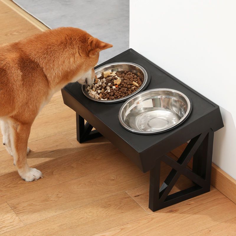 Adjustable Raised Dog Bowl Stand - Elevated Double Feeder with Stainless Steel Bowls for Medium and Large Dogs