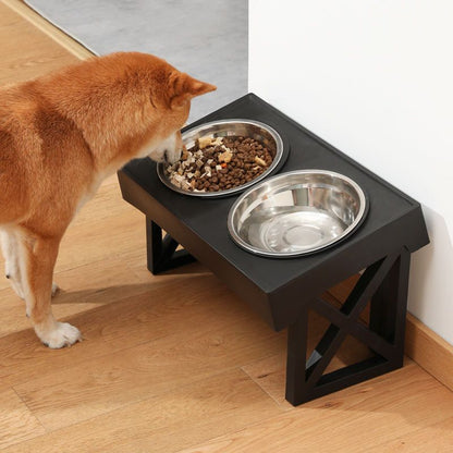 Adjustable Raised Dog Bowl Stand - Elevated Double Feeder with Stainless Steel Bowls for Medium and Large Dogs