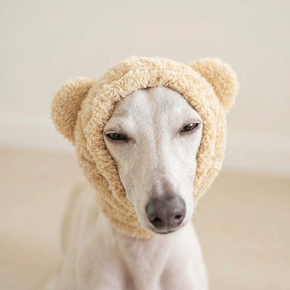 Plush Noise-Reducing Hood in blue — snood for dogs
