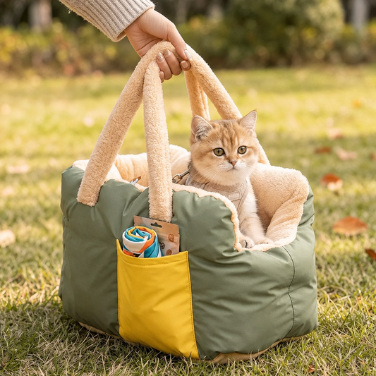 2-in-1 Pet Car Bed and Carry Bag – Portable Warm Dog and Cat Bed for Car and Home, Pets up to 12.5 kg