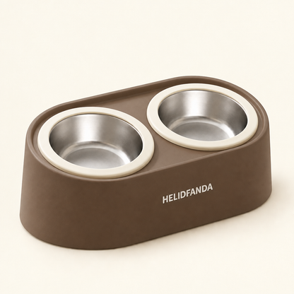 Tilted Double Pet Bowl with Removable Stainless Steel Bowls