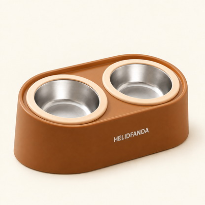 Tilted Double Pet Bowl with Removable Stainless Steel Bowls