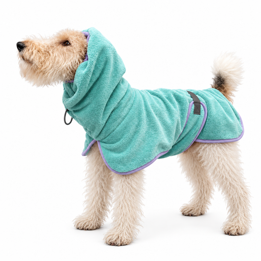 Dinosaur Dog Bathrobe and Mitt Set - Hooded Drying Robe with Spines, S to 6XL for 3 to 35kg