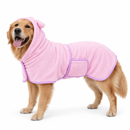 Hooded Coral Fleece Dog Drying Robe with Buckle, XS to XL