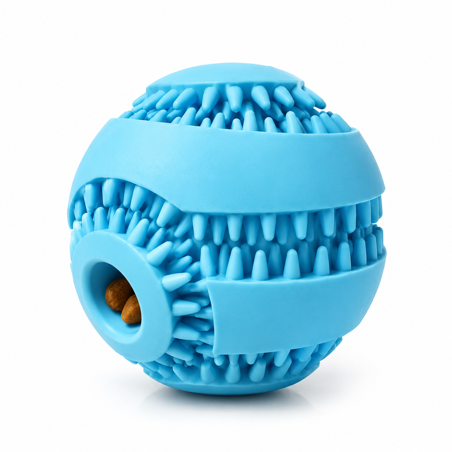 Rubber Dog Treat Ball, Ridged Kibble Dispenser, 2 Sizes
