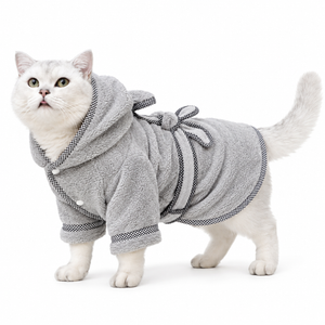 Coral Fleece Pet Bathrobe, Hooded Dog & Cat Drying Robe
