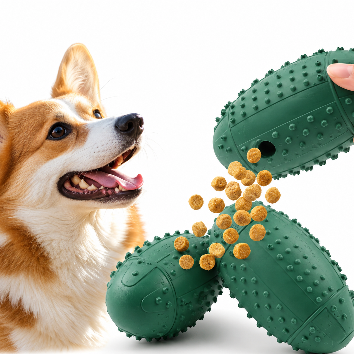 Rubber Dog Toy - Rugby Ball Treat Dispenser with Nubbed Surface, 14cm, Three Colours