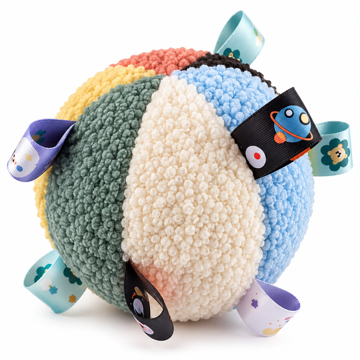 Plush Squeaky Dog Ball with Ribbon Tabs for Small Dogs