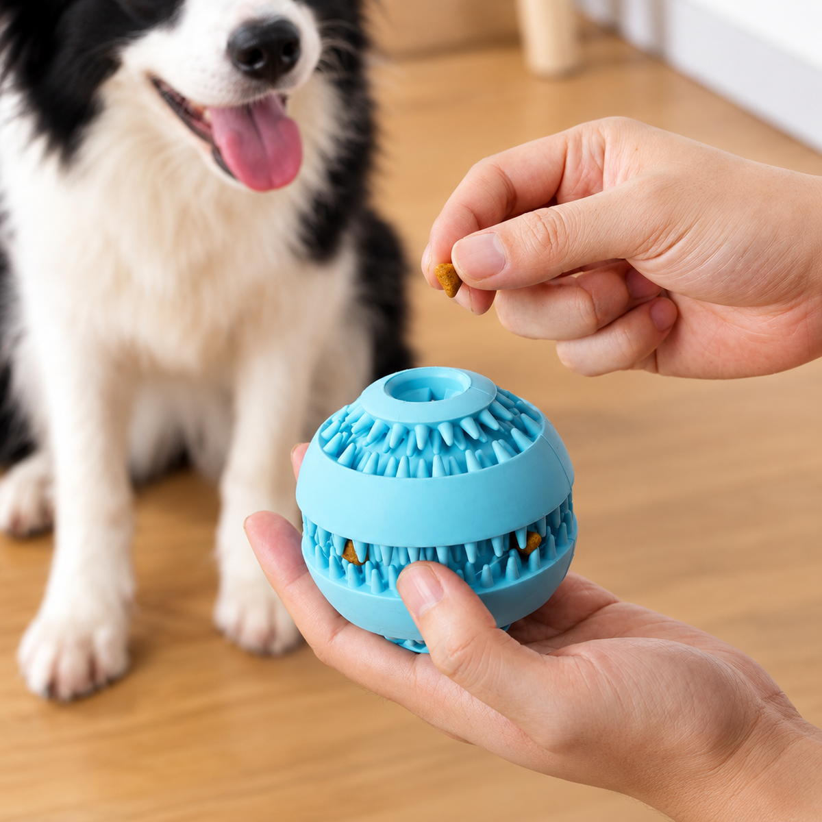Rubber Dog Treat Ball, Ridged Kibble Dispenser, 2 Sizes