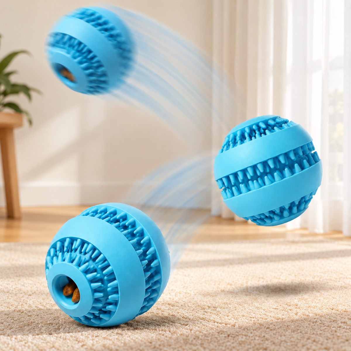 Rubber Dog Treat Ball, Ridged Kibble Dispenser, 2 Sizes