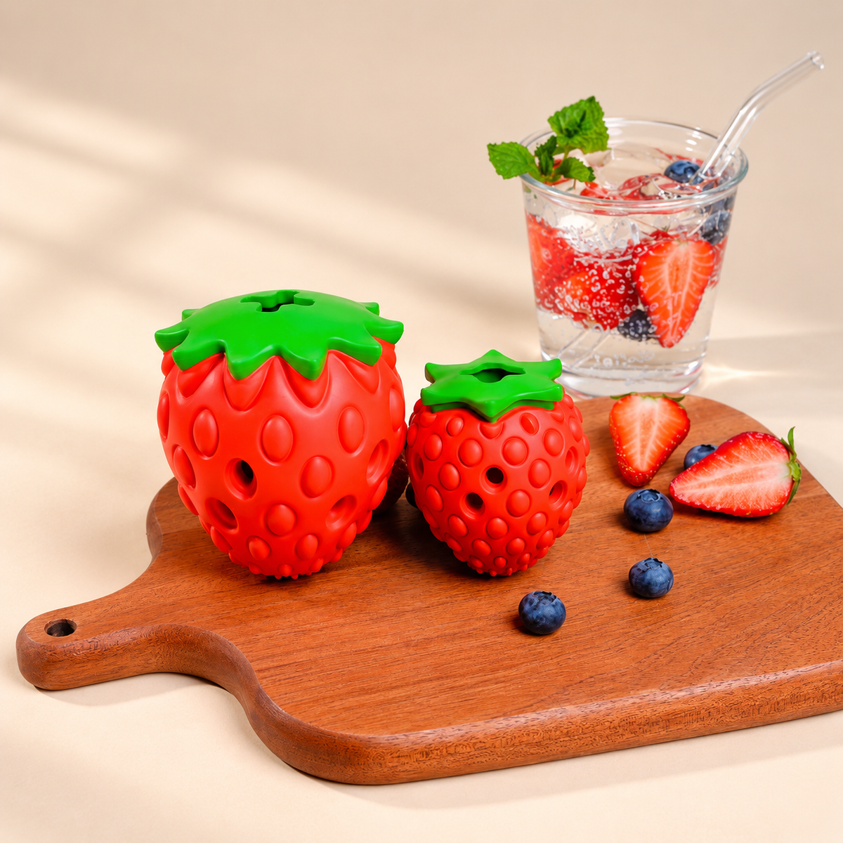 Rubber Dog Treat Toy, Strawberry, Pine Cone and Dragon Fruit