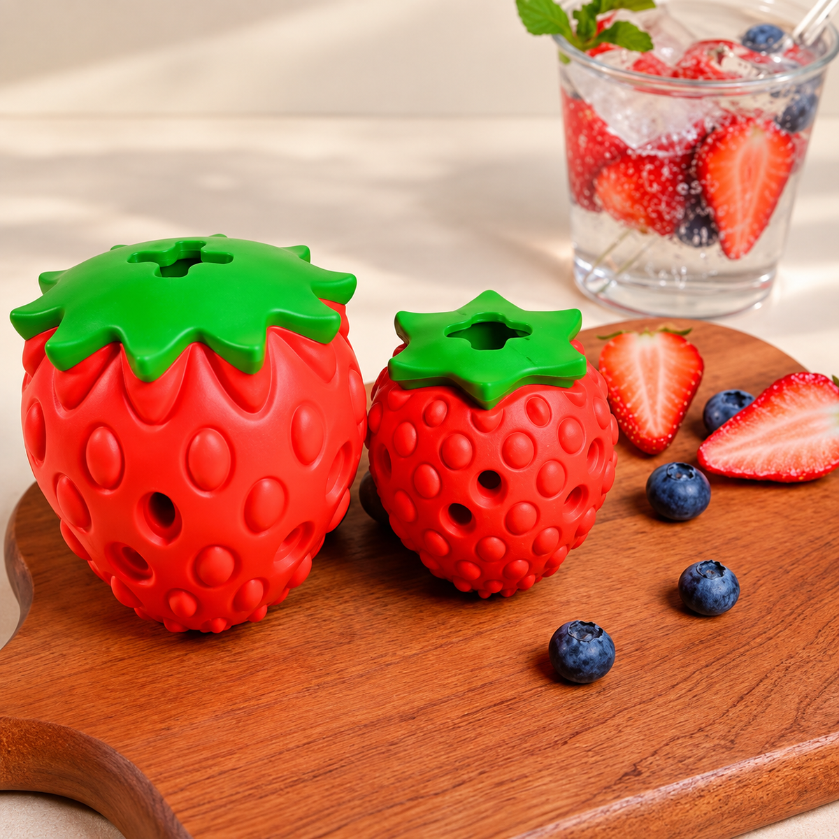 Rubber Dog Treat Toy, Strawberry, Pine Cone and Dragon Fruit
