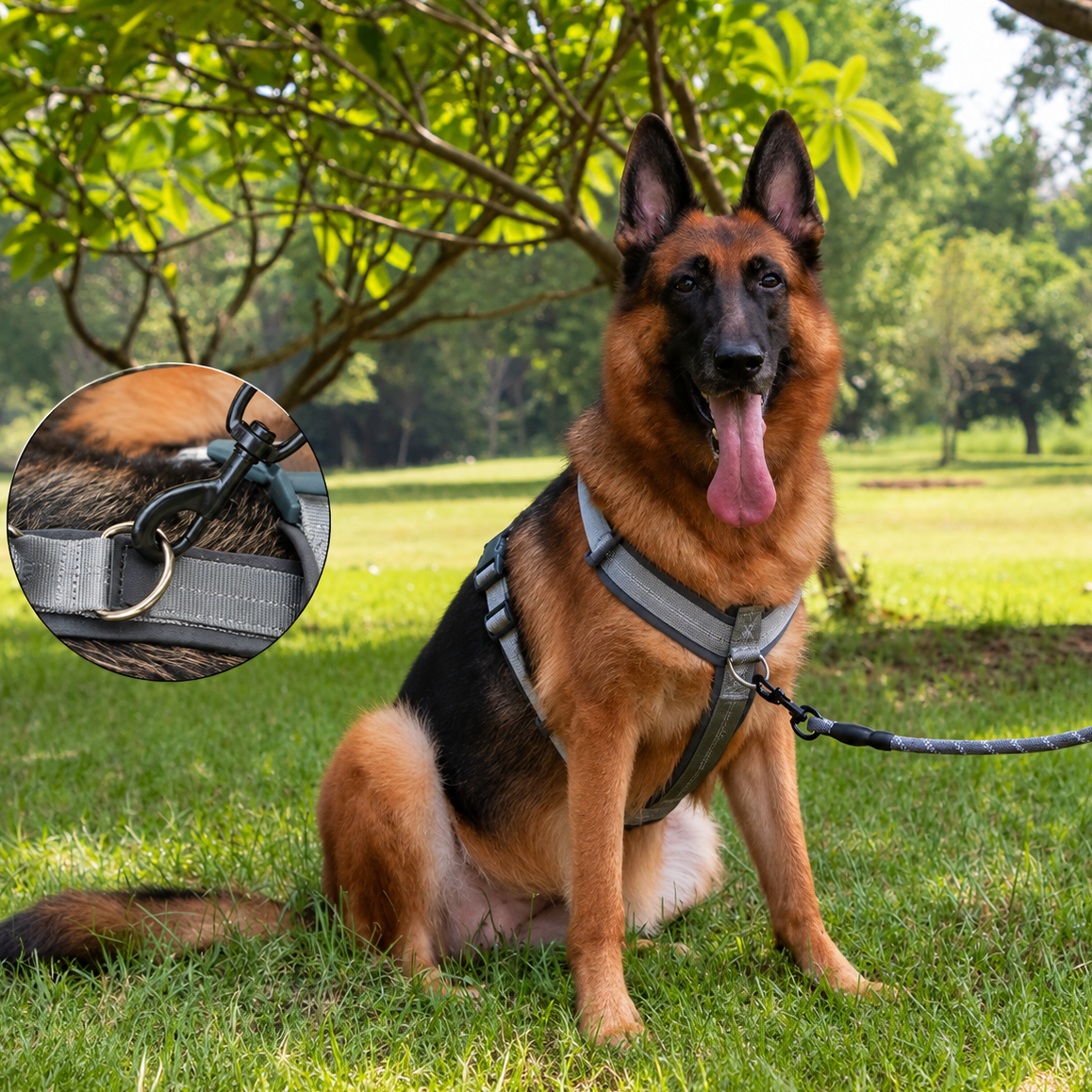 Padded Neoprene Dog Harness - Adjustable, Front and Back Lead Rings, Sizes XS to XL