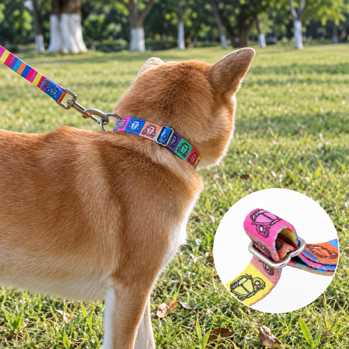 Printed Nylon Dog Collar - Adjustable, Quick-Release Buckle, Six Patterns, Sizes XS to L