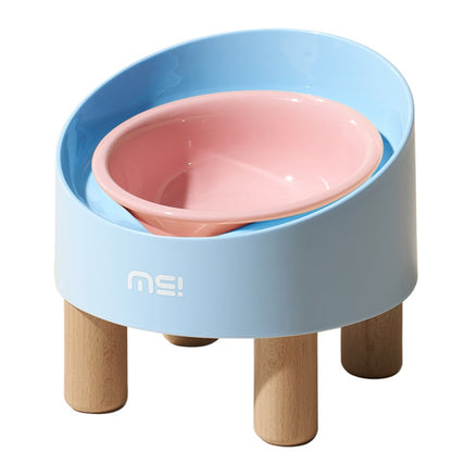 Tilted Raised Ceramic Cat Bowl - Angled Pet Bowl on a Footed Stand for Cats and Small Dogs, Pastel Colours