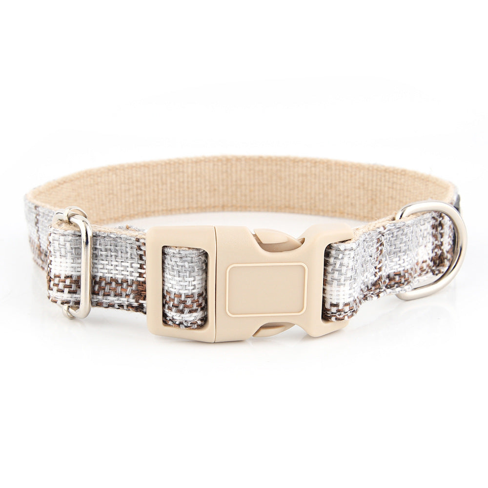 Cotton dog collar in Grey Plaid