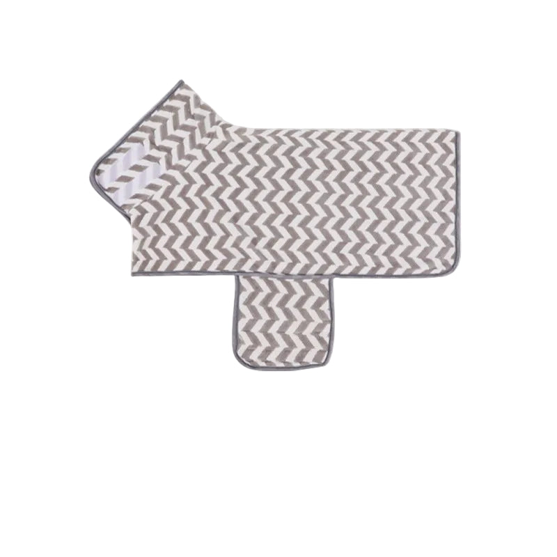 Grey zigzag pet drying wrap with bound edges, laid flat