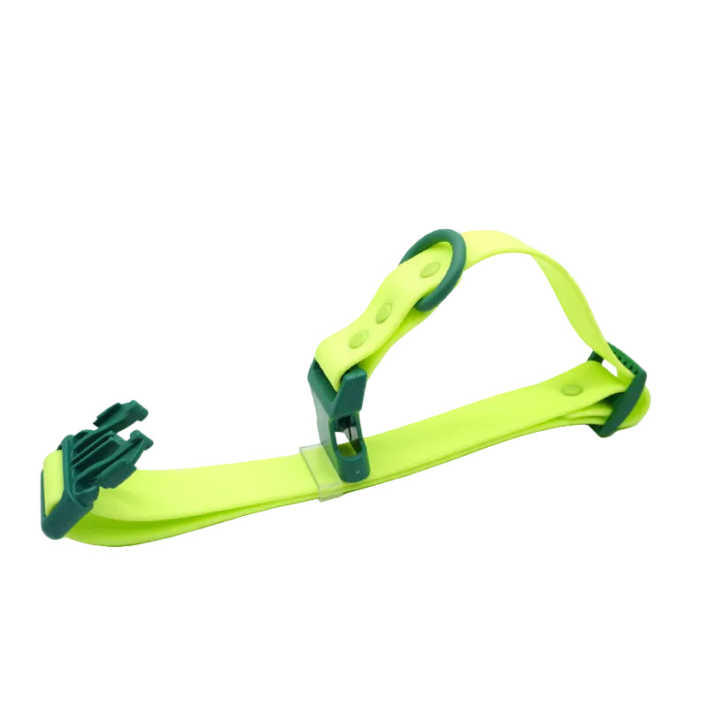 Two-tone PVC dog collar, lime green strap with dark green buckle and D-ring
