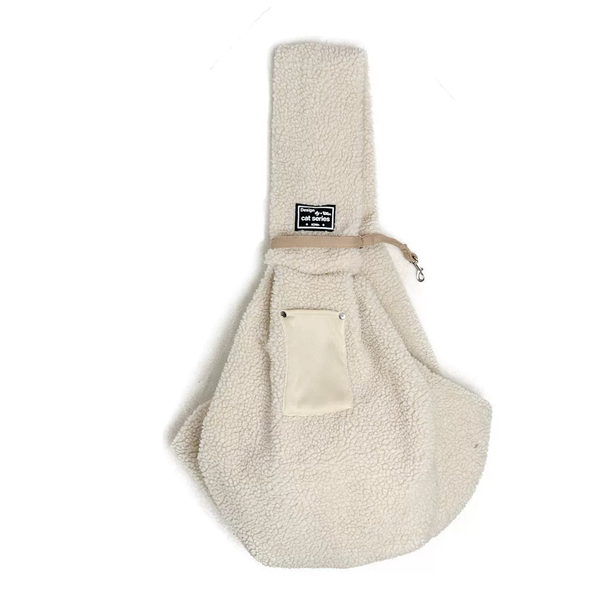 Cream Sherpa warm crossbody pet carrier bag for small dogs and cats