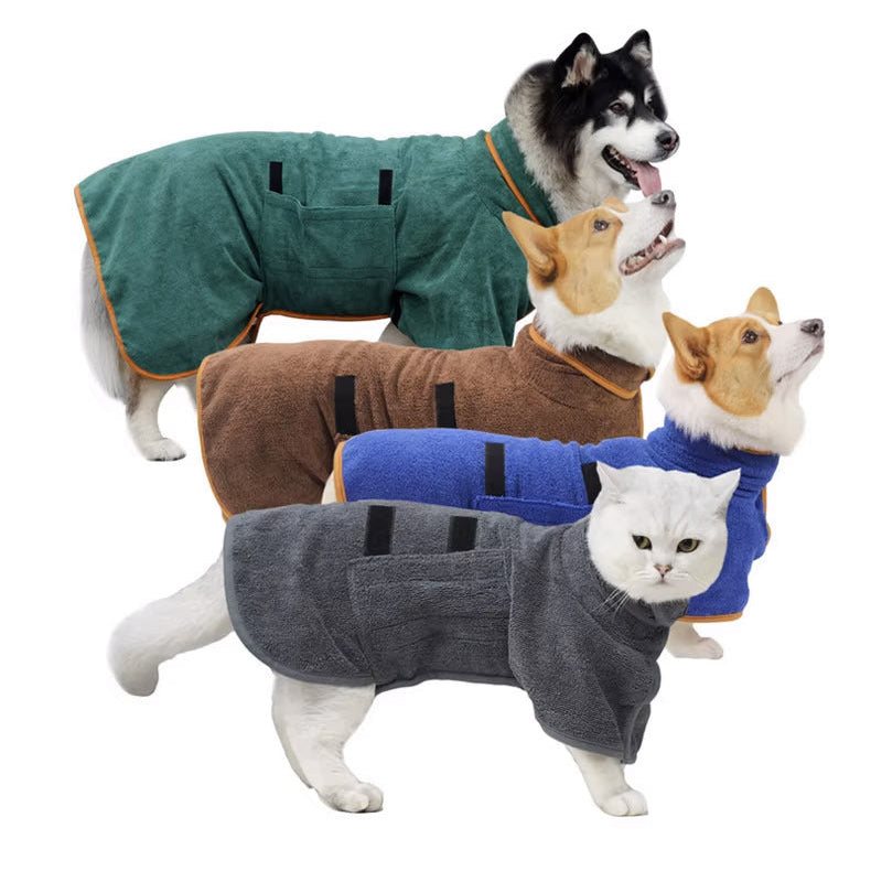 Hooded Dog Drying Robe & Pet Bathrobe, XS to XL