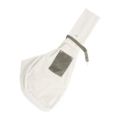 Off-White Corduroy warm crossbody pet carrier bag for small dogs and cats