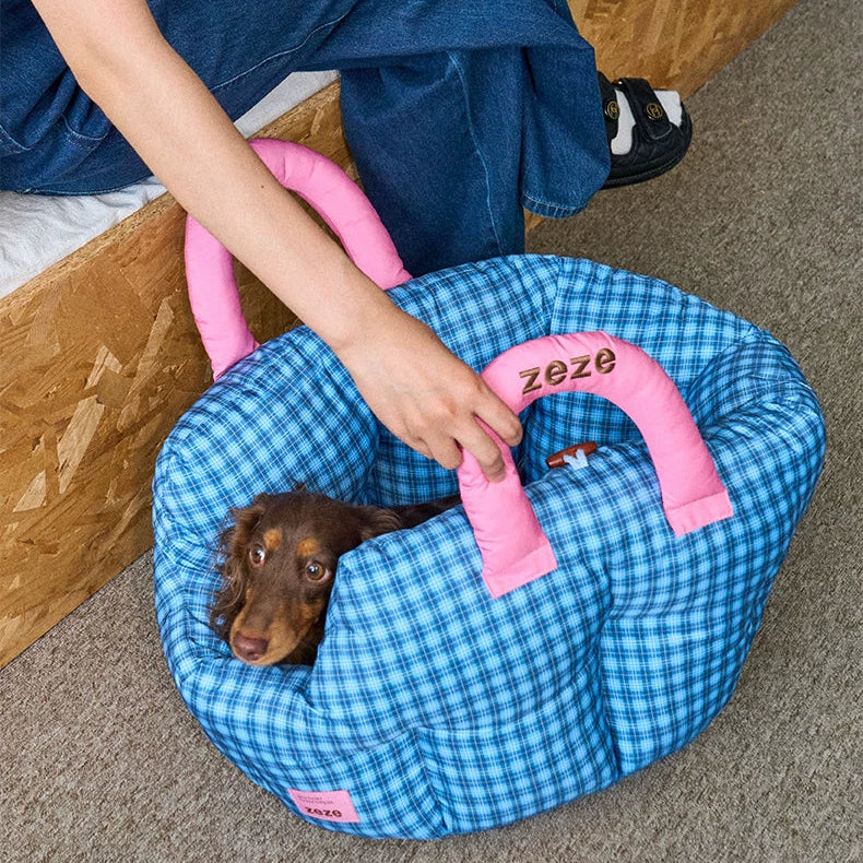 Handheld Pet Car Seat Sofa Bed – Portable Dog and Cat Car Bed with Carry Handles, Blue or Yellow