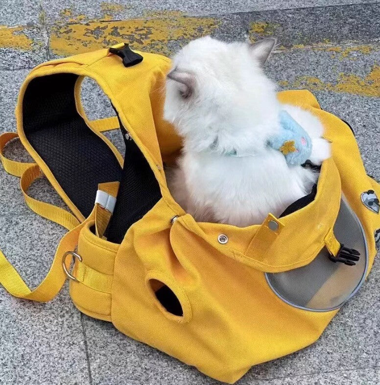 Canvas Pet Carrier Crossbody Bag – Breathable Hands-Free Cat and Small Pet Carrier, Yellow