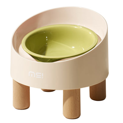 Tilted Raised Ceramic Cat Bowl - Angled Pet Bowl on a Footed Stand for Cats and Small Dogs, Pastel Colours