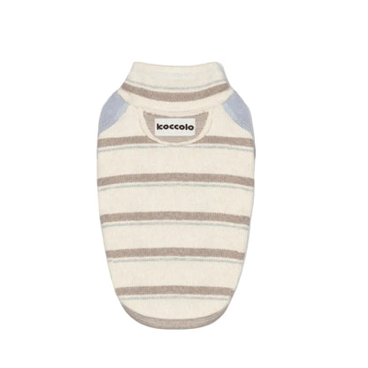 Honey Stripe Dog Jumper with Blue Sleeves – Beige