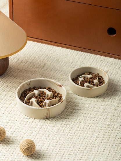 Marble Slow Feeder Bowl with Silicone Ring