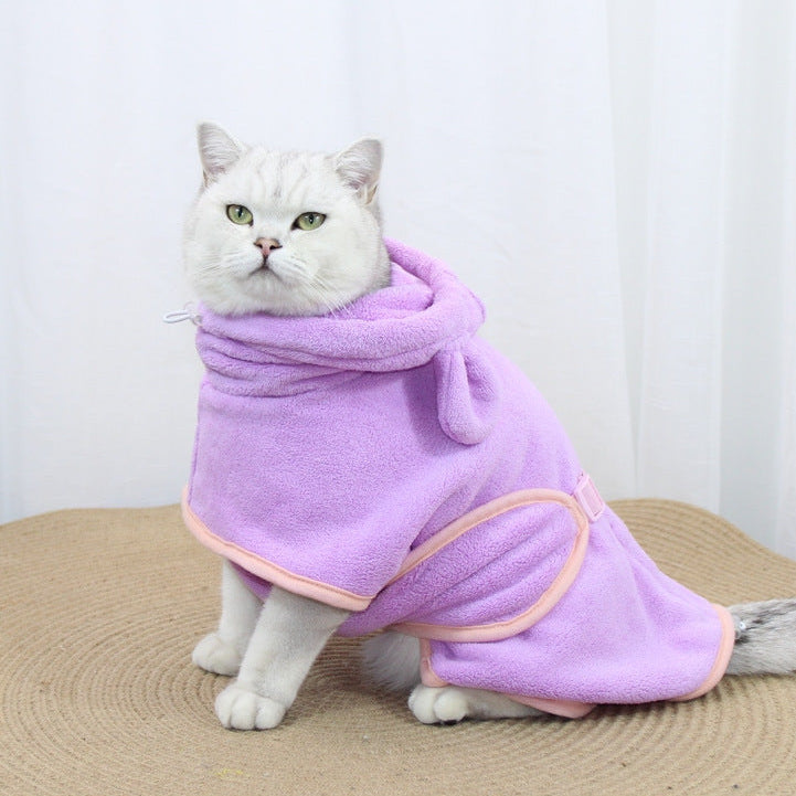 Hooded Coral Fleece Dog Drying Robe with Buckle, XS to XL